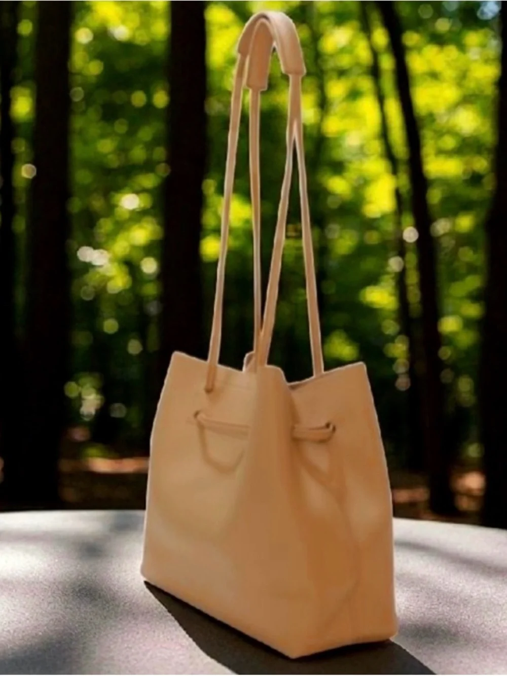 8 Other Reasons Vegan Pebbled Leather Slouchy Crossbody Bucket Bag in Tan NEW